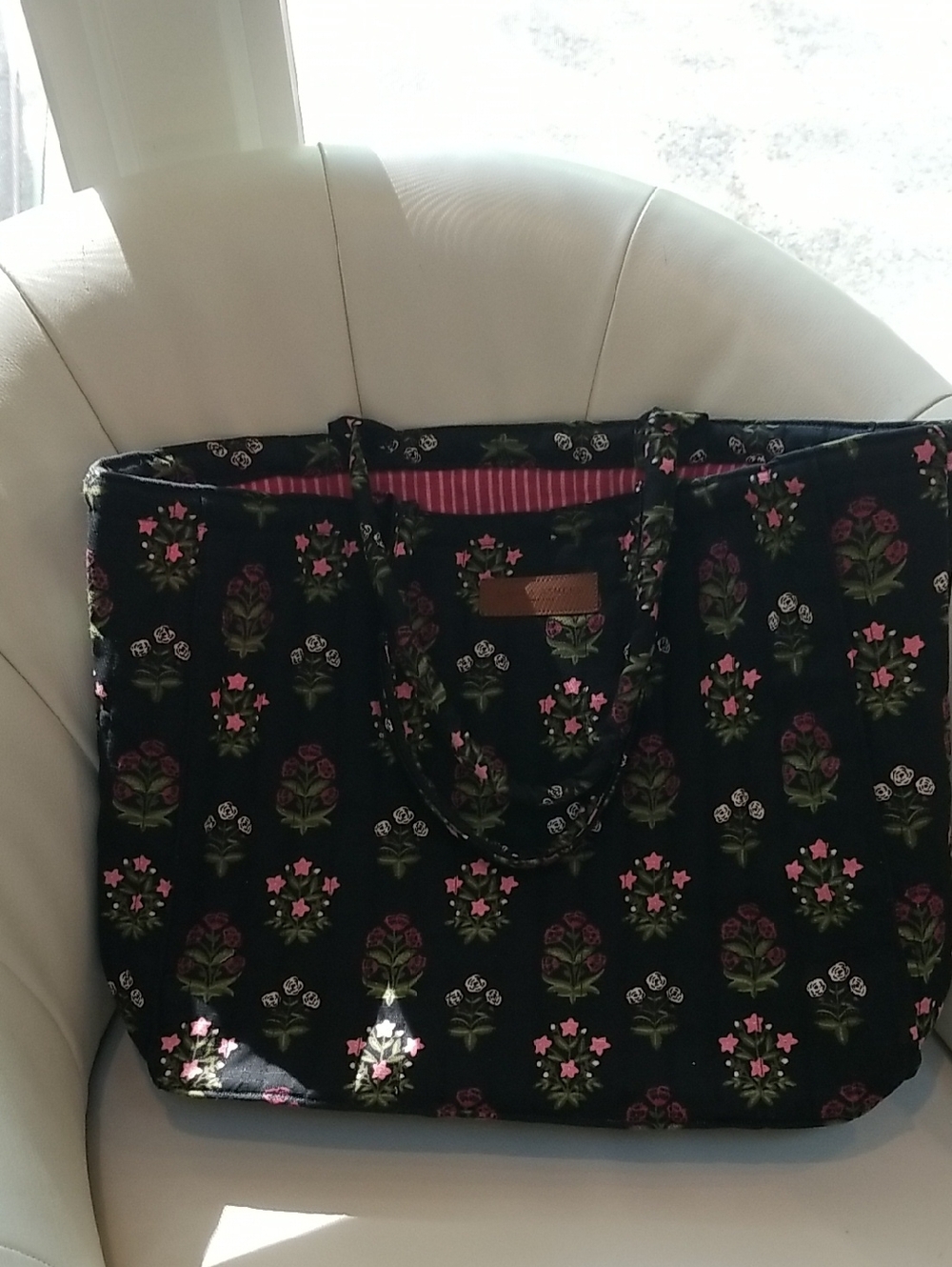 Laura Ashley Black Tote with Pink Floral Pattern!  NWOT!!!